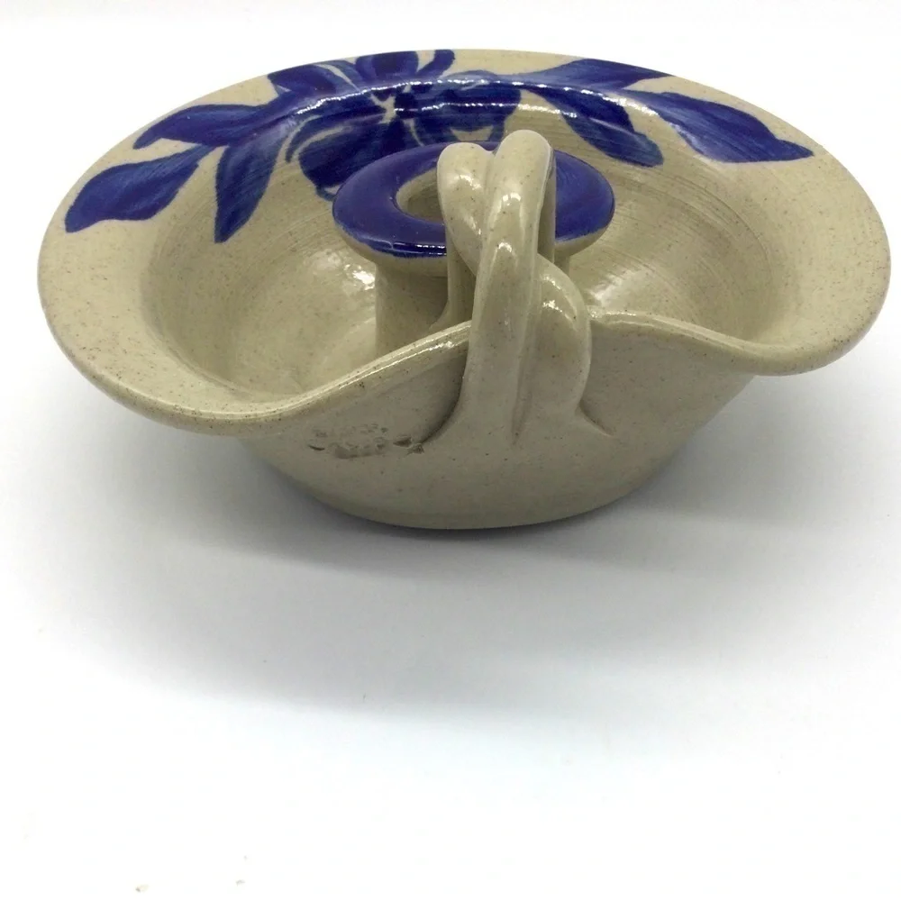 W.P.F. 3.5” Blue pottery candle holder candlestick 1999 Victorian farmhouse folk